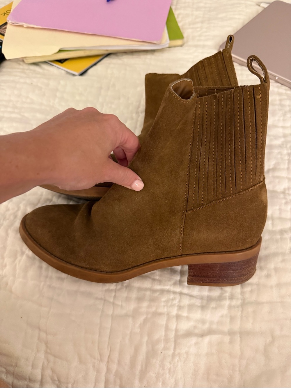 Dolce Vita Suede Ankle Booties in Chestnut Brown